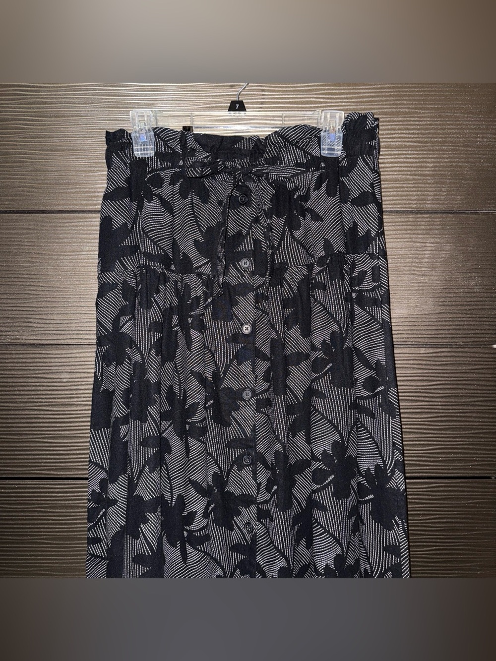 Universal Thread Black Floral Button-Front Maxi Skirt with Tie Waist